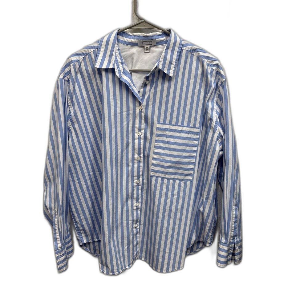 AYR The Deep End button Up shirt XL Long Sleeve Blue White Striped Pocket